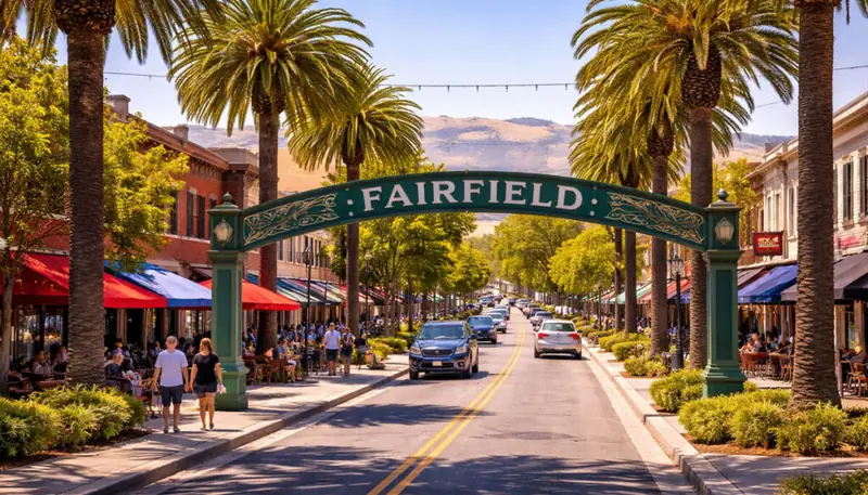 Downtown Fairfield, CA archway sign over Texas Street