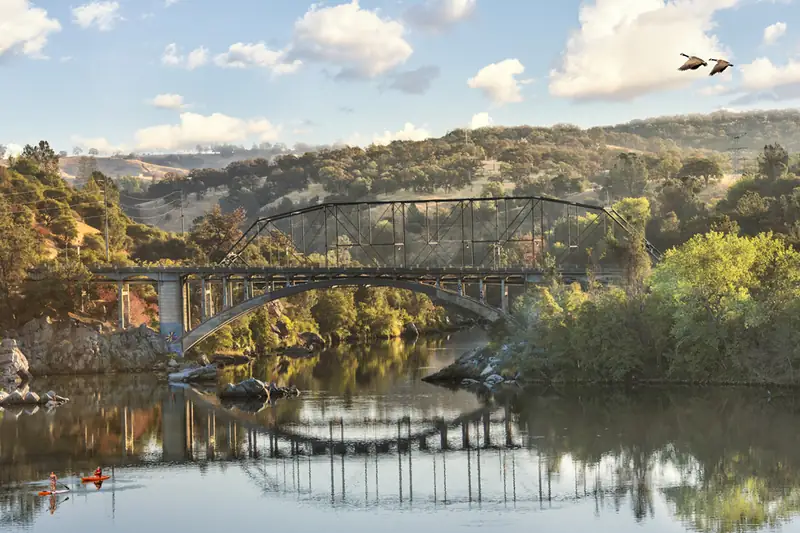 Historic Rainbow Bridge over Lake Natoma in Folsom, CA