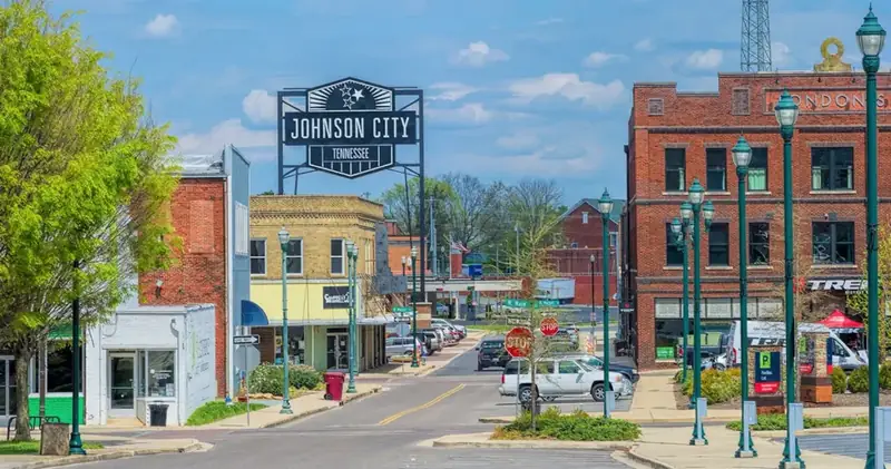 Downtown Johnson City, TN sign over Main Street