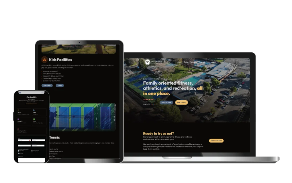 Del Norte Athletic Club website shown on laptop and mobile devices